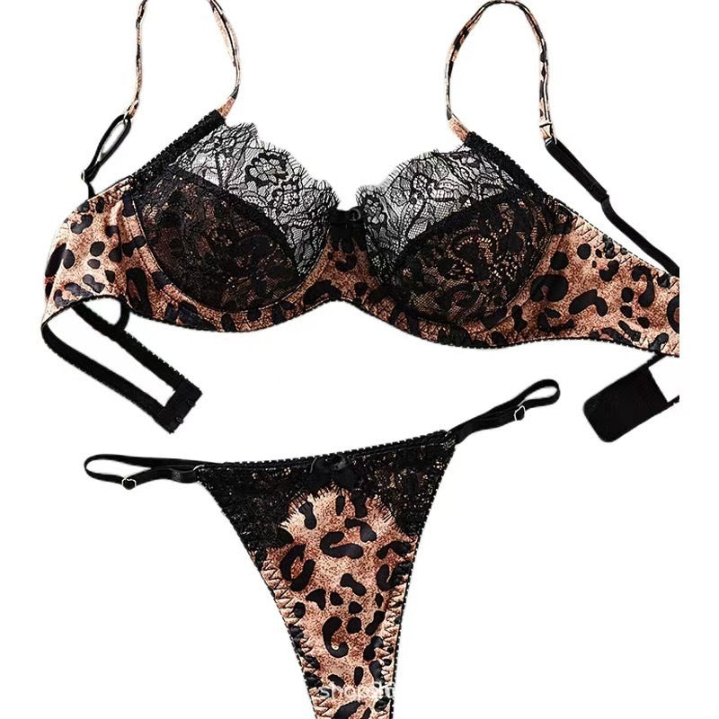 Leopard Print Lace Lingerie Set – Bra & Thong 2-Piece