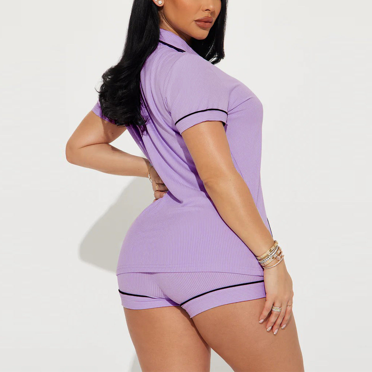 Women’s Purple Short Sleeve Pajama Set with Shorts – Summer Loungewear 2-Piece