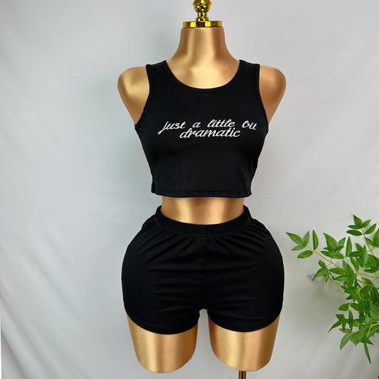 Black Sleeveless Crop Top and Shorts Pajama Set – Women’s 2 Piece Lounge Outfit